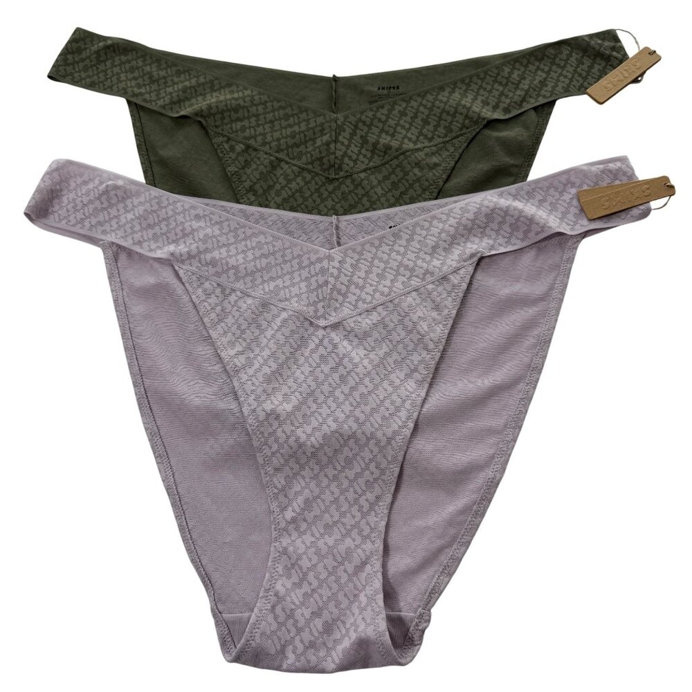 SKIMS Logo Mesh Cheeky Brief Lot‎ of 2 Iris Mica Olive 3X